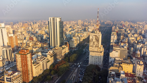 Aerial view of the Obelisk  icon of the city of Buenos Aires.