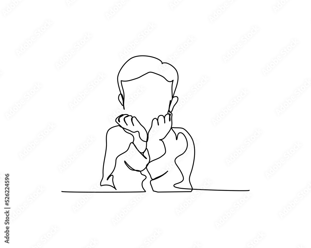 One continuous line of happy little boy expression. Minimalist style vector illustration in white background. One continuous line of happy little boy expression. Minimalist style vector illustration in white background.