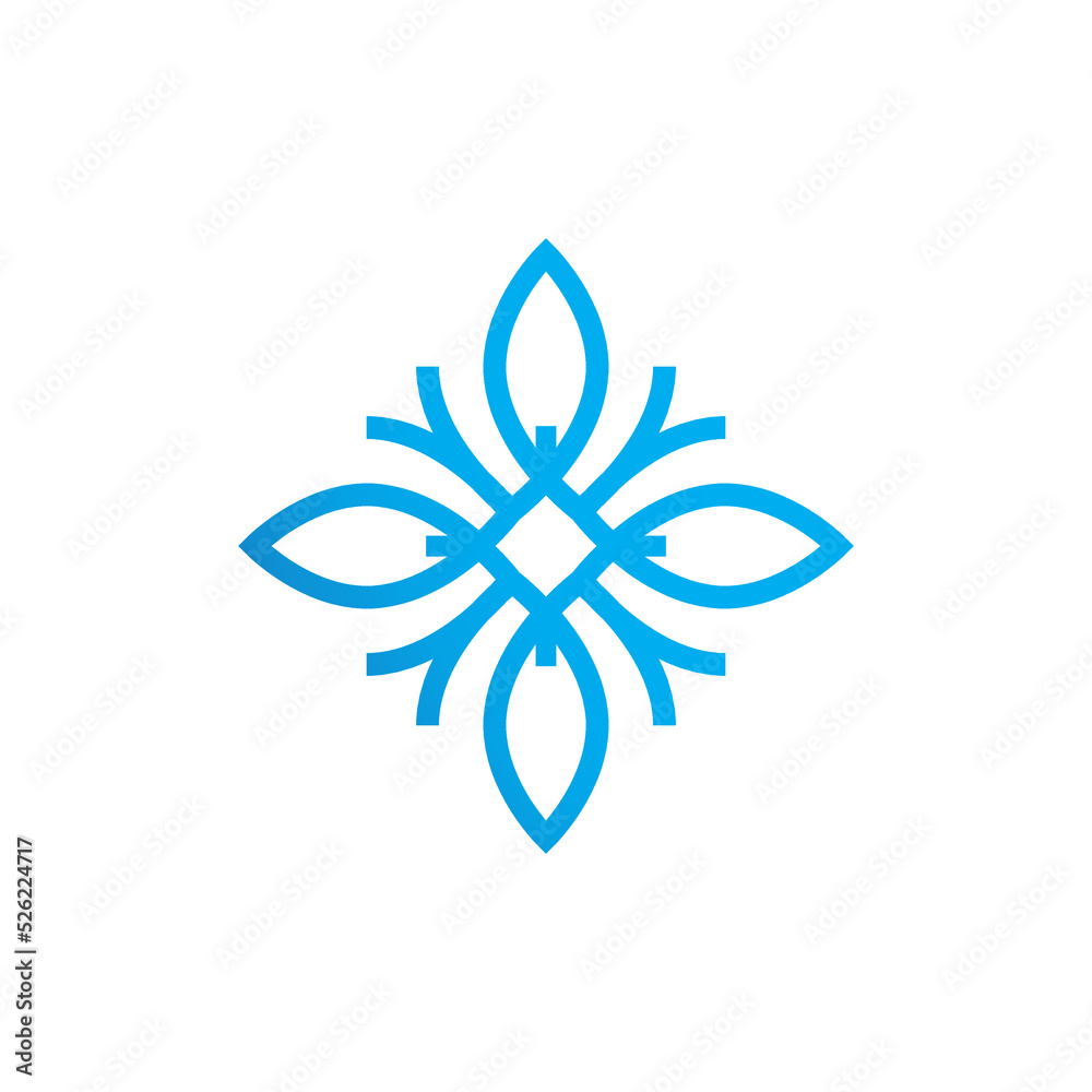 company logo in the form of a simple symmetrical line flower.