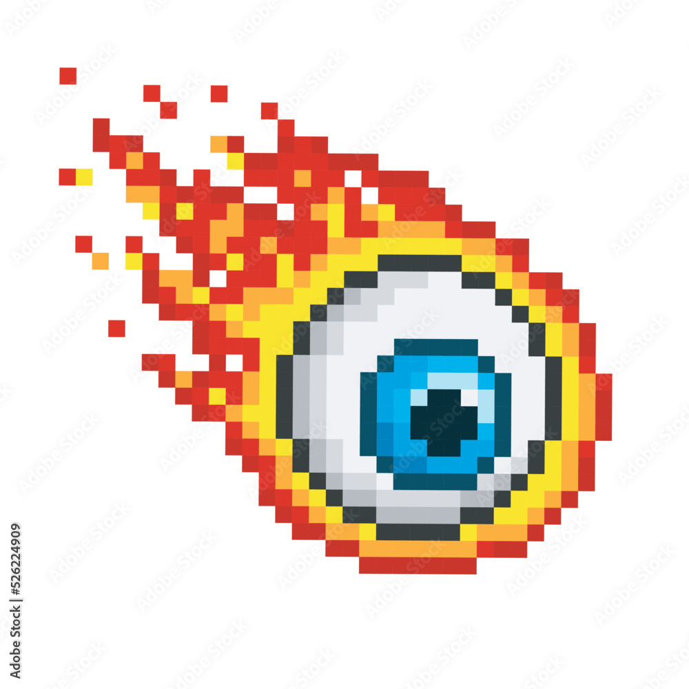 illustration eye with flames, pixel cartoon vector