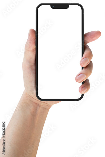 Hand holding the black smartphone with blank screen