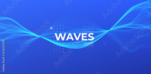 Blue abstract wave. Magic line design. Flow curve motion element. Neon gradient wavy illiustration.