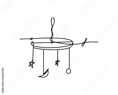 One line continuous of baby hanging toys. Minimalist style vector illustration in white background.