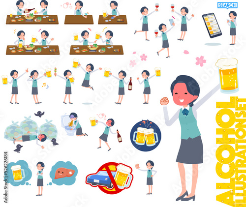 お酒に関する事務員女性のセット