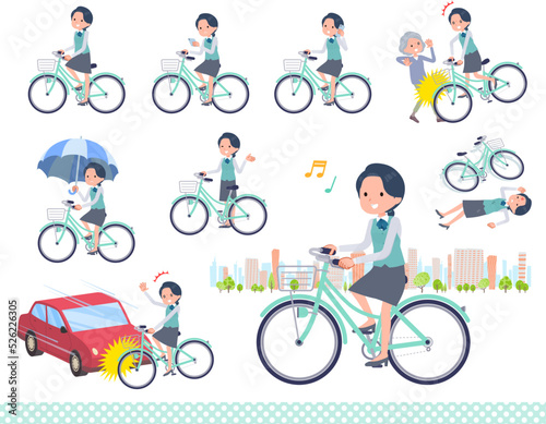 シティサイクルに乗った事務員女性のセット