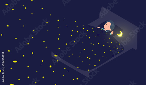 星空の中で寝ている事務員女性のセット