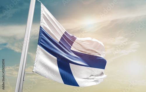 Finland national flag cloth fabric waving - Image