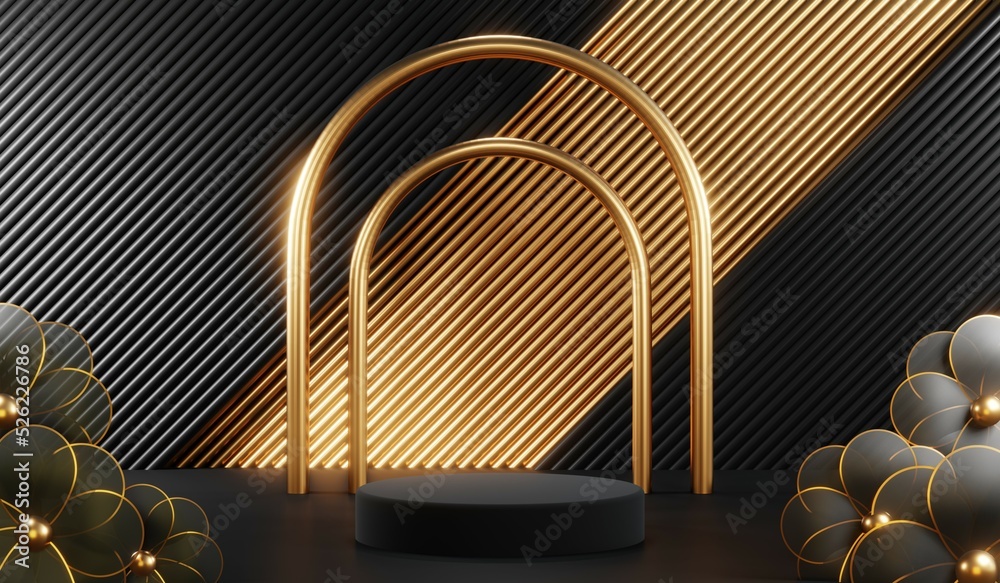 3D rendering of blank product background for cream cosmetics Modern black podium background 3D rendering of blank product background for cream cosmetics Modern black podium background