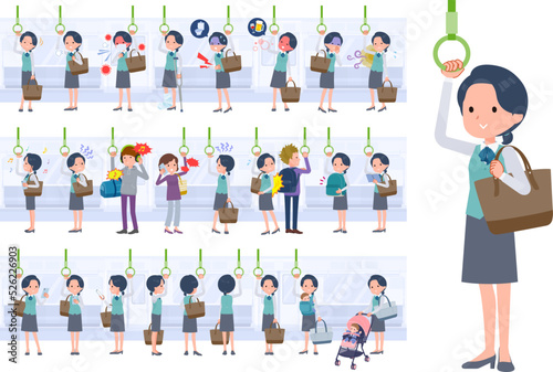 電車に乗る事務員女性のセット