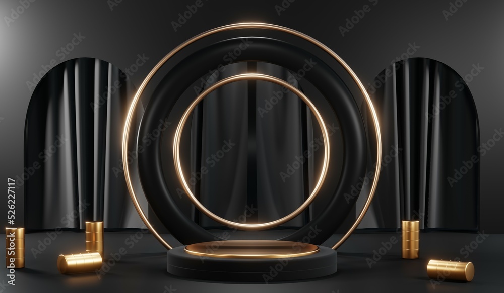 3D rendering of blank product background for cream cosmetics Modern black podium background 3D rendering of blank product background for cream cosmetics Modern black podium background