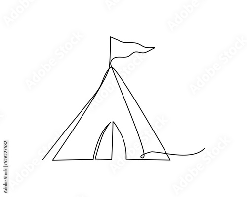 One continuous line of kids toy tent. Minimalist style vector illustration in white background.