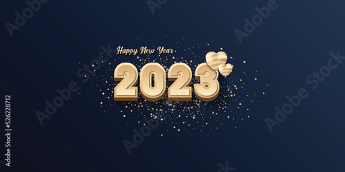 Happy new year 2023, new year luxury design, with heart and black background