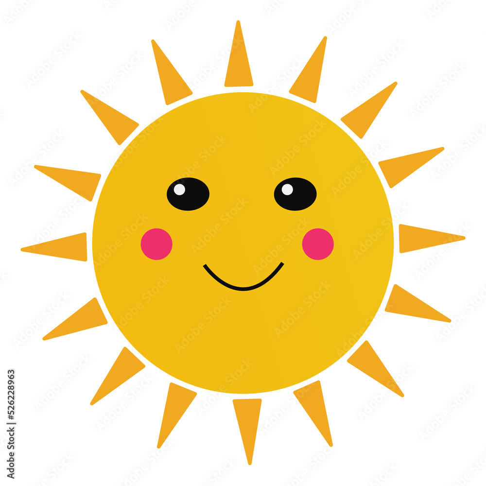 Cute smiling yellow sun cartoon icon. Vector illustration. EPS 10.