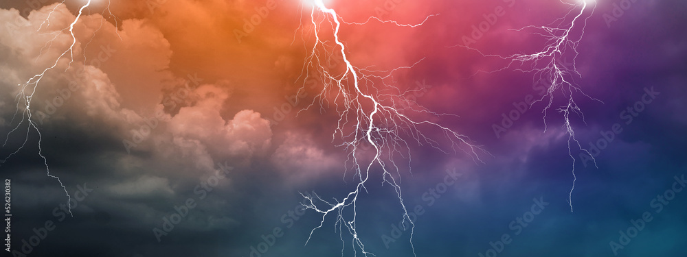 Fototapeta premium Lightning, thunder cloud dark cloudy sky