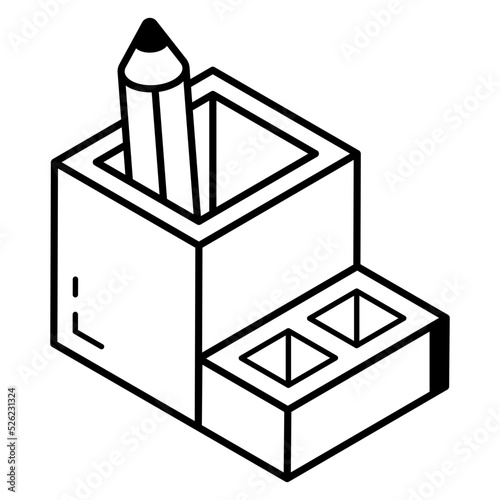 A pencil case line isometric icon