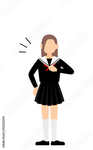 セーラー服を着た女子生徒、胸を叩くお任せのポーズ
