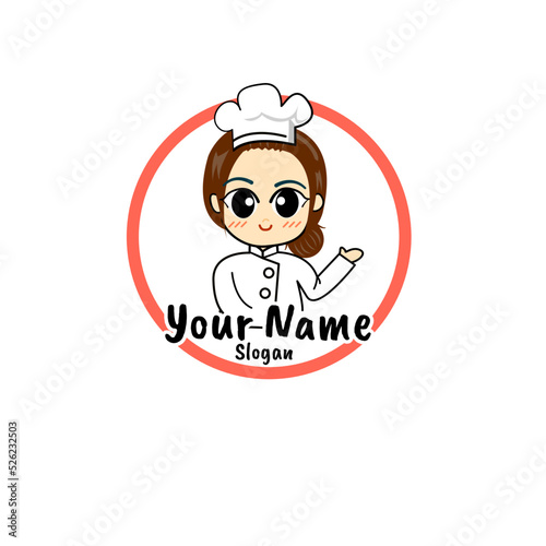 vector pretty greeting girl chef with smile logo illustration