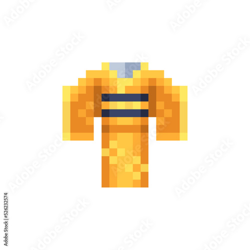 Kimono pixel art icon. Martial Arts Uniform. Shop symbol design for logo, sticker, mobile app, website. 8-bit sprite. Isolated vector illustration.