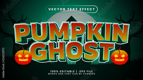 Pumpkin ghost halloween 3d editable text effect with moon and castle green background