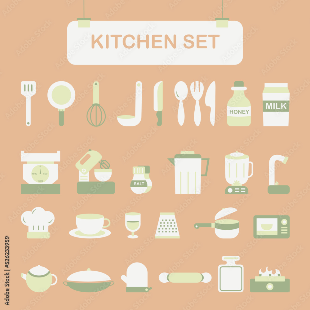 Kitchen set flat design items