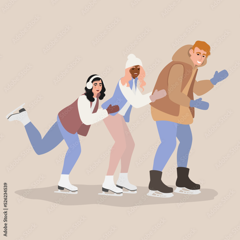 People Ice Skating together on ice rink
