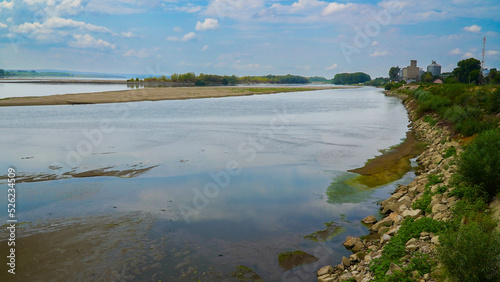 very low Danube level in August 2022, Corabia, Romania.