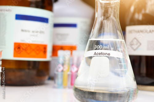 acetone in glass, chemical in the laboratory and industry photo