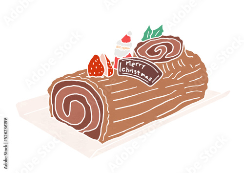 ブッシュドノエルのイラスト（版画風）