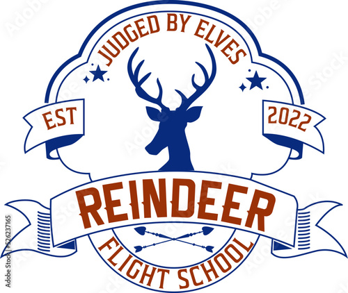 Judged by reindeer. Christmas vintage retro typography labels badges vector design isolated on white background. Winter holiday vintage ornaments, quotes, signs, tag, postal label,  postmark