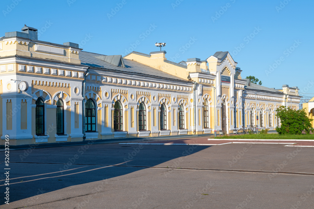 The old building of the railway station on a sunny August morning, Tikhvin