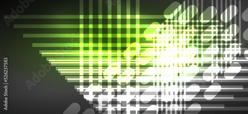 Background neon glowing lines and geometric shapes. Lights in the dark wallpaper for concept of AI technology, blockchain, digital, communication, 5G, science