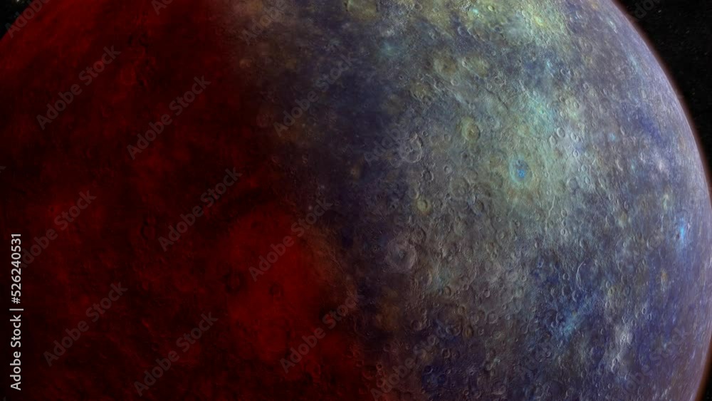 Fly around the Mercury Planet in Space in orbit features a beautiful motion background animation in 4K. Use this video in any science, sci-fi, or space related project.