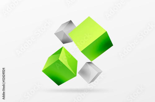 Fototapeta Naklejka Na Ścianę i Meble -  3d cubes vector abstract background. Composition of 3d square shaped basic geometric elements. Trendy techno business template for wallpaper, banner, background or landing