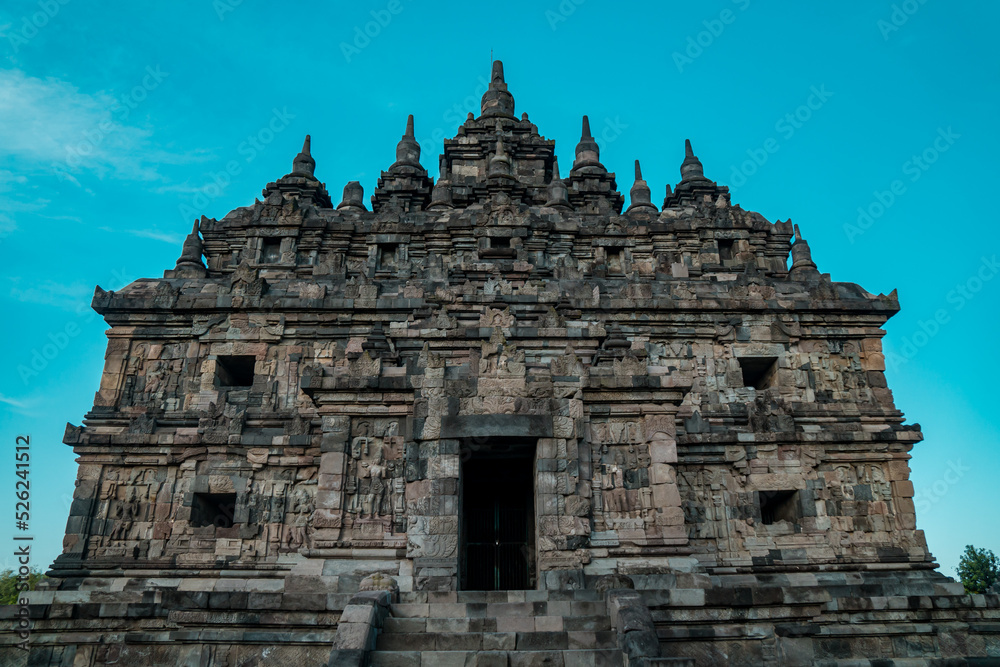 Plaosan Temple, a Buddhist temple relic of the ancient Mataram kingdom with a magnificent building and still very clean with a blue sky background Plaosan Temple, a Buddhist temple relic of the ancient Mataram kingdom with a magnificent building and still very clean with a blue sky background