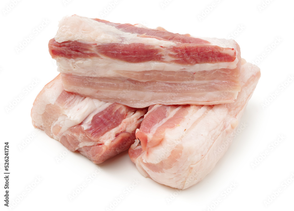 Pork belly on white background