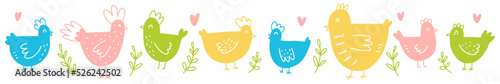 A hand-drawn set of cute chickens. Vector illustration of poultry drawn in the style of doodles.