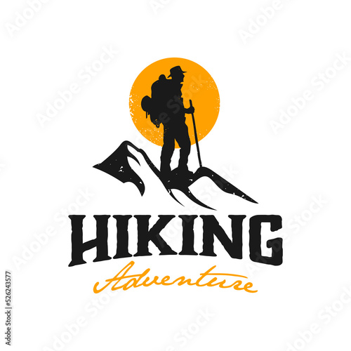 vintage logo hiking adventure template illustration