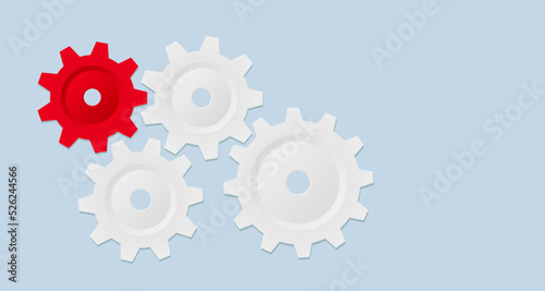 White gears and cogs on blue, cooperation concept background