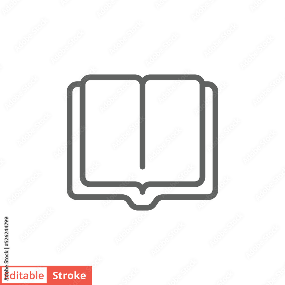 Book icon. Simple outline style. Open book, publish, literature, library, paper, education concept. Thin line vector illustration isolated on white background. Editable stroke EPS 10. Book icon. Simple outline style. Open book, publish, literature, library, paper, education concept. Thin line vector illustration isolated on white background. Editable stroke EPS 10.