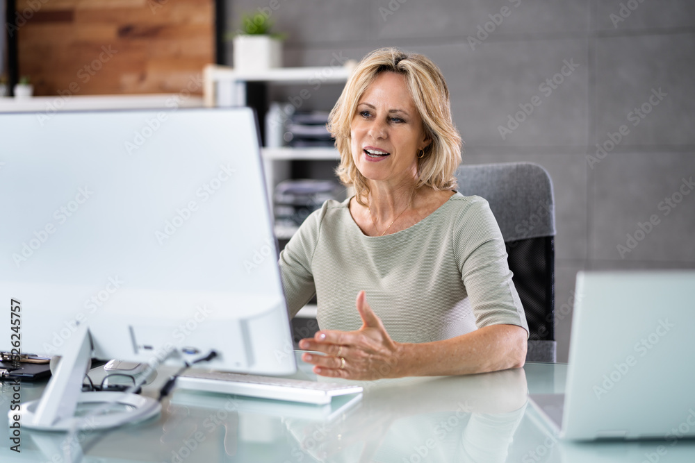 Virtual Personal Assistant Woman Making Video Conference Virtual Personal Assistant Woman Making Video Conference