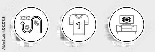 Set line American football on tv program and stand, Planning strategy concept and jersey icon. Vector
