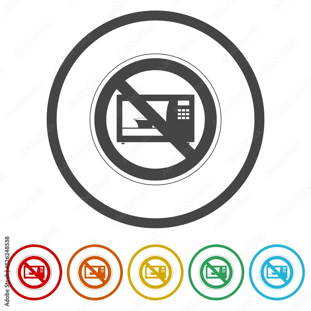 No microwave - Not allowed sign. Set icons in color circle buttons No microwave - Not allowed sign. Set icons in color circle buttons