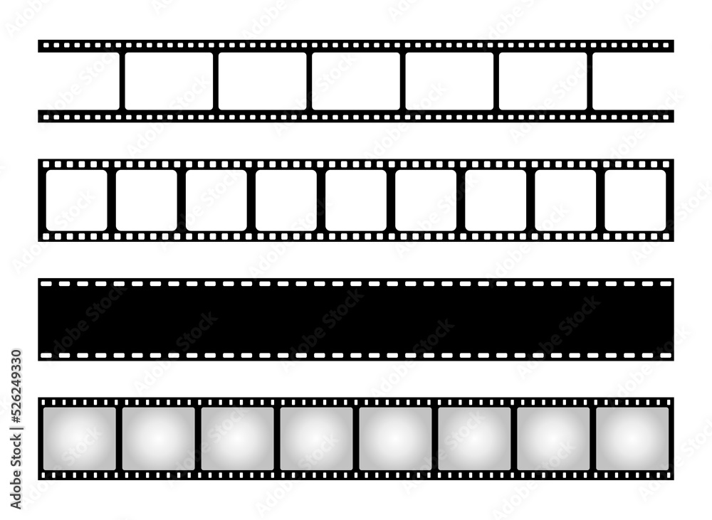 Film strip set. Cinema blank frame collection. Filmstrip retro template. Vector illustration.