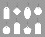 Blank paper price tags. Set of labels in various shapes. Collection realistic labels for special offer or shopping discount. Sale tags. Vector illustration.