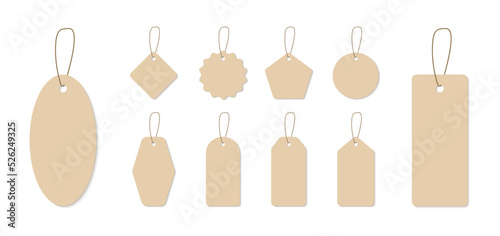 Blank paper price tags. Set of labels in various shapes. Collection realistic labels for special offer or shopping discount. Sale tags. Vector illustration.