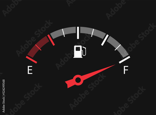 Fuel gauge. Full tank of fuel. Fuel indicators. Car dashboard. Vector illustration.