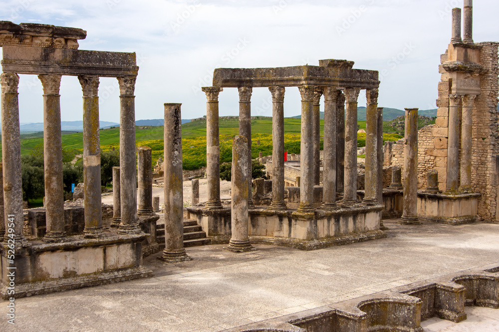 Fototapeta premium Theatre in roman era ruins, Dougga, Tunisia