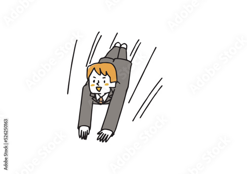 猛スピードで飛んでいく男性　早いスピードで進んでいくビジネスマン達