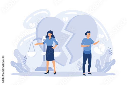 Man and a woman in a quarrel. Conflicts between husband and wife. Concept of divorce, misunderstanding in family. flat vector modern illustration