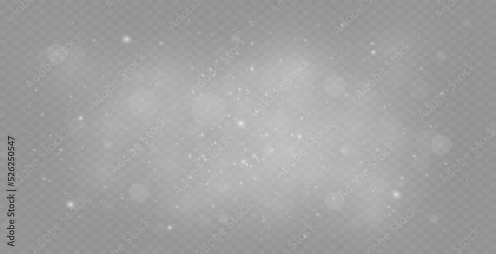 Dust sparks and stars shine with a special light. Christmas light effect. Glittering particles of magic dust.Vector sparkles on a transparent background.